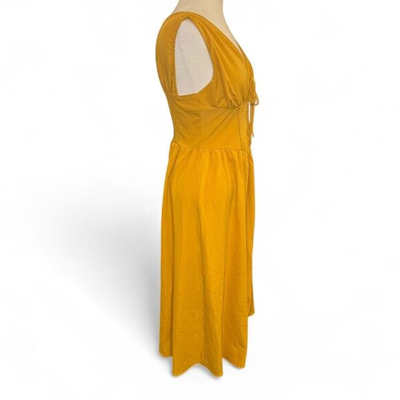 Floreya Women’s Milkmaid Midi Dress Yellow Mustard Tie Front Size M Medium - Picture 4 of 7